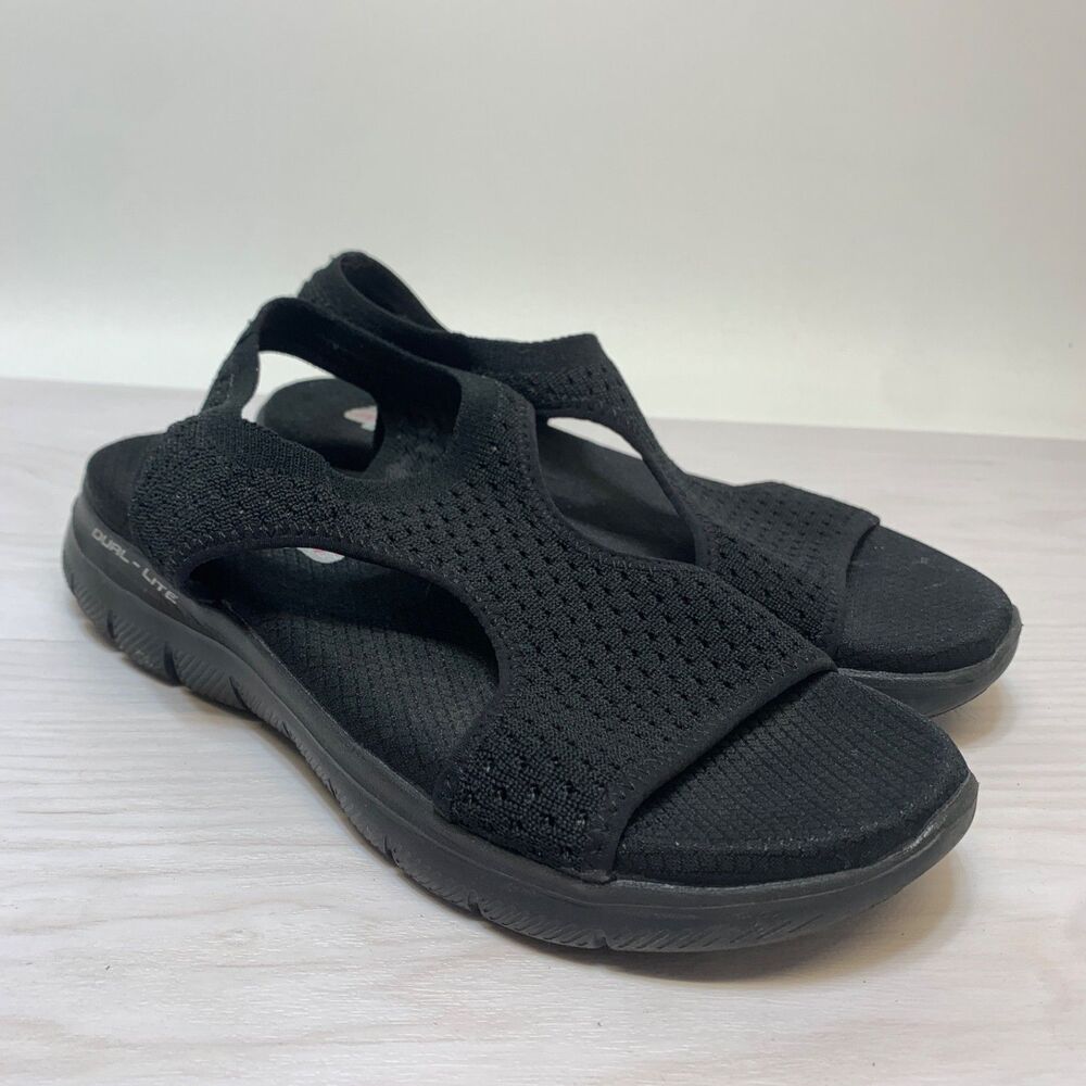 Skechers Womens 7 Sandals Flex Appeal 2.0 Start Up Sport Breathable Foam Black